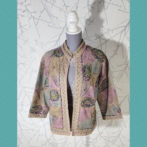 Lifestyle Beige Spiral Psychedelic Embroidered Open Front Jacket